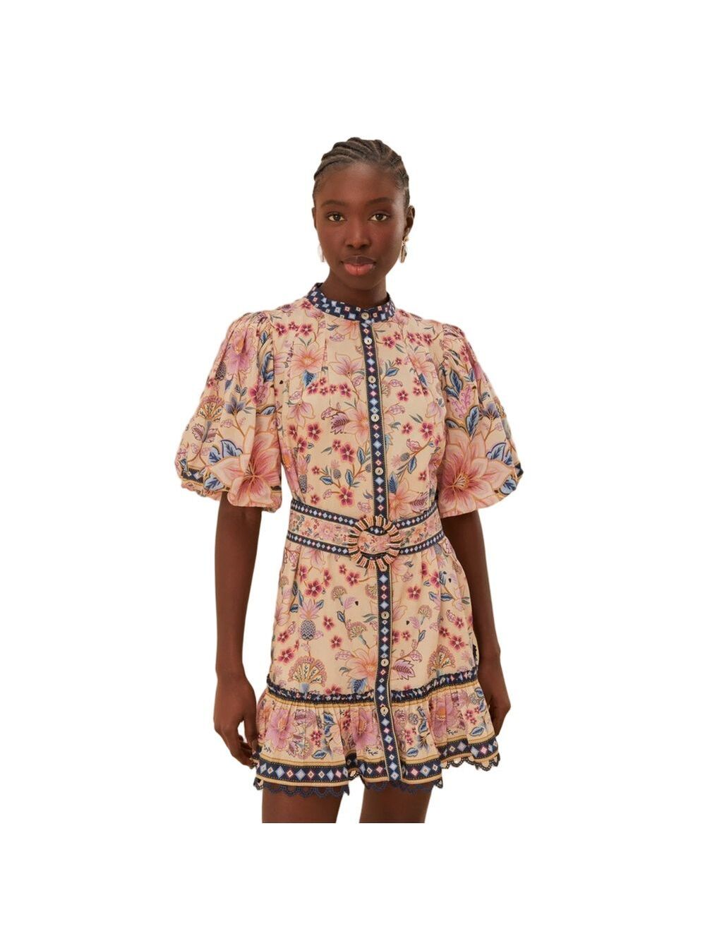 Farm Rio Superbloom Floral Tapestry Puff Sleeve Ruffle Mini Dress